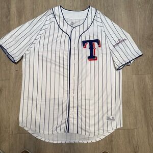 Texas Rangers Dynasty Baseball Jersey Men White Stripe Button Short Sleeve MLB M